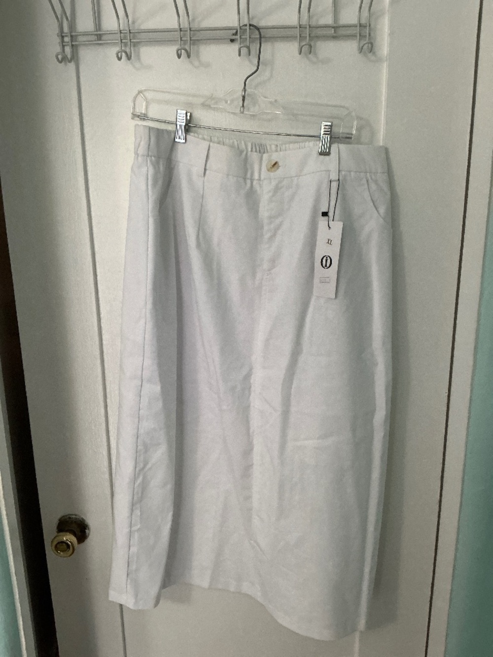 NWT White Midi Skirt | Classic Summer A-Line Pull-On Skirt, XL